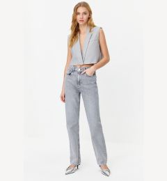 Снимка на Trendyol Gray High Waist Long Straight Jeans