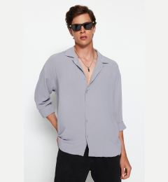 Снимка на Trendyol Gray Oversize Fit Wide Collar Summer Linen Look Shirt