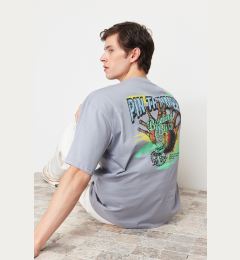 Снимка на Trendyol Gray Oversize/Wide Fit Bowling Back Printed 100% Cotton T-shirt