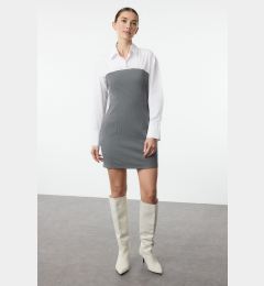 Снимка на Trendyol Gray Plain Bodycone Strapless Detailed Mini Woven Shirt Dress