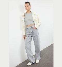 Снимка на Trendyol Gray Pocket Detailed High Waist Wide Leg Jeans