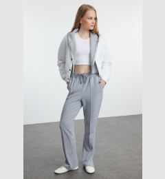 Снимка на Trendyol Gray Ribbed Elastic Waist Straight Cut Trousers