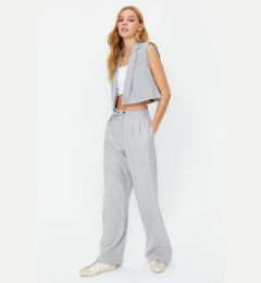 Снимка на Trendyol Gray Straight Cut Woven Trousers with Belt Detail