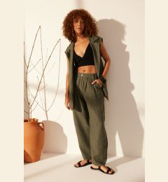 Снимка на Trendyol Green 100% Linen High Waist Barrel Trousers