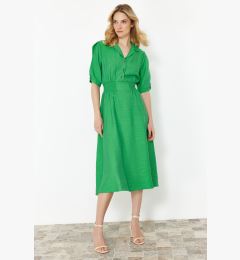 Снимка на Trendyol Green A-line Shirt Collar Guiped Midi Woven Dress