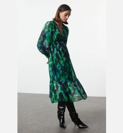 Снимка на Trendyol Green Abstract Patterned Waist Opening Lined Midi Chiffon Woven Dress