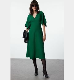 Снимка на Trendyol Green Angel Sleeve Detailed A-Line Skirt Flounce Midi Woven Dress