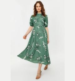 Снимка на Trendyol Green Balloon Sleeve Floral Long Dress