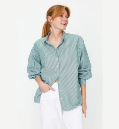 Снимка на Trendyol Green Basic Striped Oversize Wide Fit Woven Shirt