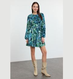 Снимка на Trendyol Green Belted Floral Mini Woven Dress