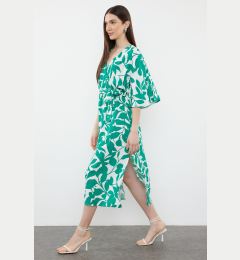 Снимка на Trendyol Green Belted Floral Patterned A-Line Double Breasted Collar Midi Woven Dress