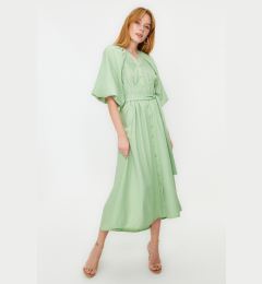 Снимка на Trendyol Green Belted Half Balloon Sleeve Linen Look Woven Shirt Dress