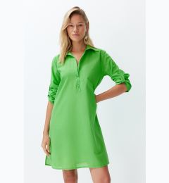 Снимка на Trendyol Green Belted Midi 100% Cotton Beach Dress with Woven Ribbon Accessory