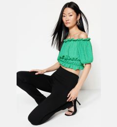 Снимка на Trendyol Green Carmen Collar Crepe Crop Knitted Blouse