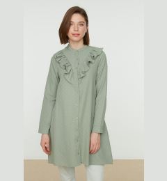 Снимка на Trendyol Green Collar Ruffle Detailed Shirt With Pompom, Woven Cotton