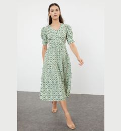 Снимка на Trendyol Green Ethnic Midi Belted A-Line V-Neck Woven Dress