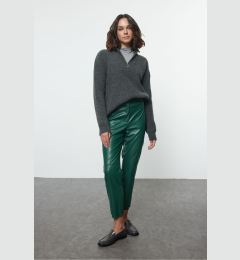 Снимка на Trendyol Green Faux Leather Cigarette Zippered Woven Trousers