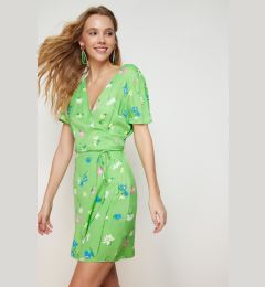 Снимка на Trendyol Green Floral A-line Deep V-neck Satin Mini Woven Dress