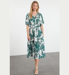 Снимка на Trendyol Green Floral A-Line Double-Breasted Midi Woven Dress