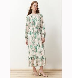 Снимка на Trendyol Green Floral Belted Woven Dress