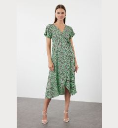 Снимка на Trendyol Green Floral Double Breasted Neck Viscose Woven Dress