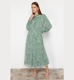 Снимка на Trendyol Green Floral Neck Detailed Lined Chiffon Woven Dress