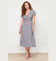 Снимка на Trendyol Green Floral Patterned A-line V-neck 100% Viscose Midi Woven Dress