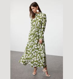 Снимка на Trendyol Green Floral Patterned Belted Woven Dress