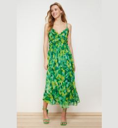 Снимка на Trendyol Green Floral Print A-Cut Ruffle Detailed Lined Chiffon Maxi Woven Dress