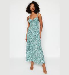 Снимка на Trendyol Green Floral Print Straight Cut Tie Detailed Strappy Woven Dress