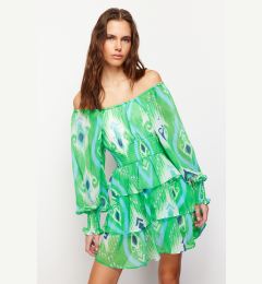 Снимка на Trendyol Green Floral Skater Madonna Neck Chiffon Lined Mini Woven Dress