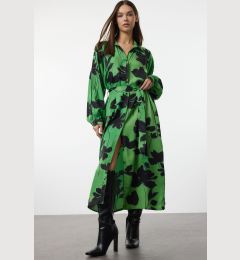 Снимка на Trendyol Green Floral Sleeve Stitch Detail Premium Fabric Maxi Shirt Dress