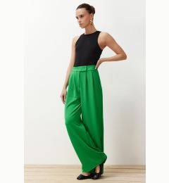 Снимка на Trendyol Green Hook and Loop Closure High Waist Pleated Wide Leg/Wide Cut Knitted Palazzo Trousers