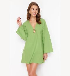 Снимка на Trendyol Green Mini Woven Premium Accessories 100% Cotton Beach Dress