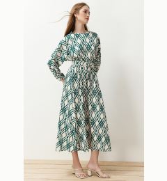 Снимка на Trendyol Green Patterned Belt Detailed Crinkle Woven Dress