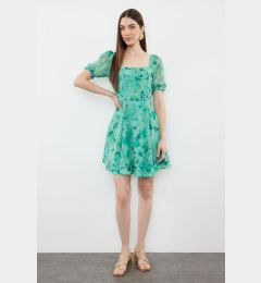 Снимка на Trendyol Green Patterned Waist Opening Mini Lined Chiffon Woven Dress