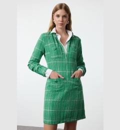 Снимка на Trendyol Green Plaid Zipper and Pocket Detailed Tweed Woven Dress