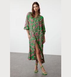 Снимка на Trendyol Green Printed Midi Wide Neck Border Pattern Detailed Woven Dress Woven Dress