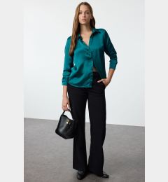 Снимка на Trendyol Green Satin Fabric Regular Regular Pattern Woven Shirt