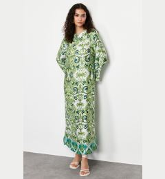 Снимка на Trendyol Green Satin Surface Ethnic Patterned Evening Dress