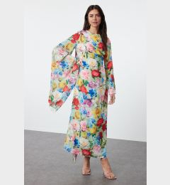 Снимка на Trendyol Green Shawl Collar Floral Patterned Woven Evening Dress