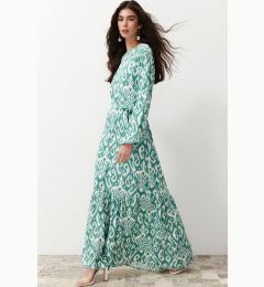 Снимка на Trendyol Green Shawl Patterned Belted Woven Dress