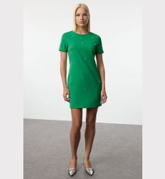 Снимка на Trendyol Green Shift/Plain Pattern Stone Embroidered Mini Woven Dress