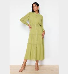 Снимка на Trendyol Green Sleeves and Waist Gipe Detail Lined Chiffon Woven Shirt Dress