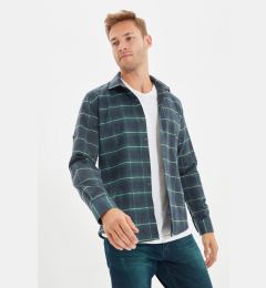 Снимка на Trendyol Green Slim Fit Winter Lumberjack Checkered Shirt with Epaulettes