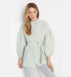 Снимка на Trendyol Green Striped Belted Balloon Back Sleeve Long Woven Shirt