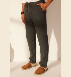 Снимка на Trendyol Grey Limited Edition 100% Linen Straight Fit Elastic Waistband Trousers