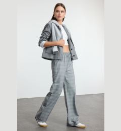 Снимка на Trendyol Grey Plaid Elastic Waist Wide Leg/Wide Leg Woven Trousers