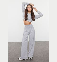 Снимка на Trendyol Grey Slim Extra High Waist Wide Leg/Wide Cut Trousers