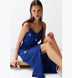 Снимка на Trendyol Indigo A-Cut Embroidery V-Neck Midi Woven Dress